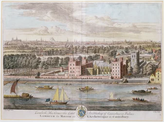 Pałac Lambeth, siedziba arcybiskupa Canterbury wyryta przez Johannesa Kipa (ok. 1652-1722)